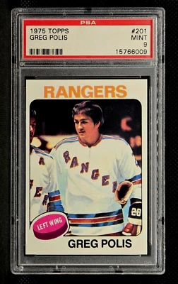 1975 TOPPS HOCKEY #201 RANGERS GREG POLIS PSA 9 MINT LOW POP. ONLY 1 HIGHER - Image 1 of 2