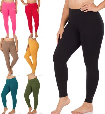 1X 2X 3X Athletic Fabric Wide Waist / Premium Cotton Long Yoga Leggings Pockets - Image 1 of 4