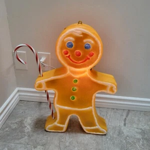 Vintage 1988 Union Frosted Gingerbread Man Lighted Christmas Blow Mold 24" - Picture 1 of 7