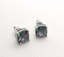 New 925 Sterling Silver Plated Mystic Topaz Stud Earrings