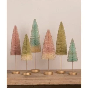 Pastel Color Forest of Bottle Brush Trees with Glitter Set of 6 - Picture 1 of 1