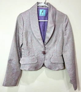 VTG Marciano GUESS Purple Jacquard Print Blazer Jacket 0 Brocade Y2K Career 90s - Picture 1 of 13
