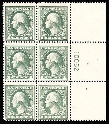 US 536 1c Washington Mint RS Plate Block of 6 #10052 F-VF OG NH SCV $400 - Image 1 of 2