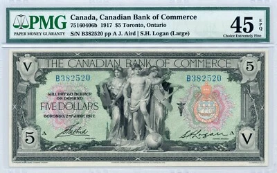 1917 $5 Canadian Bank of Commerce - Choice Extremely Fine, PMG EF45 EPQ - Image 1 of 2