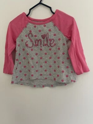 TCP Baby Girls Glitter Smile Polka Dot Cotton Raglan Sleeve Shirt Gray 18-24 M - Image 1 of 4
