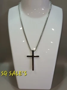 Cross Crucifix Pendant Necklace Stainless Steel Chain Silver - Picture 1 of 2