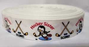 23 Yards Hockey Sister 7/8" Grosgrain Ribbon Penguins on Ice w/ Hockey Sticks - Picture 1 of 5