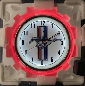 16" Mustang Logo Double Neon Clock Garage Man Cave Decor (Red) - Picture 1 of 3