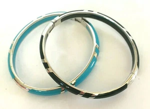 sterling silver 925 resin hinged bangle bracelets set of 2 blue and black QVC - Picture 1 of 12