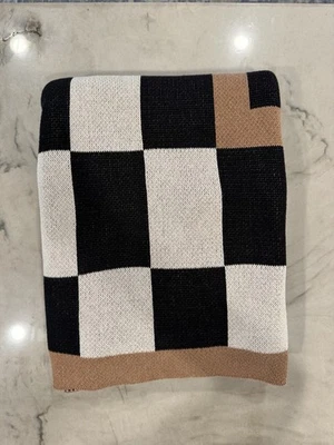 West Elm Krista Marie Young River Knit Blanket 50 X 60 Copper Black Check Geomet - Image 1 of 4