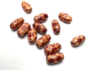 MENGE 12 LÄNGLICHE FASS GIRAFFE DRUCK MUSTER KUNSTSTOFF SCHMUCK BASTELN PERLEN - Bild 1 von 3