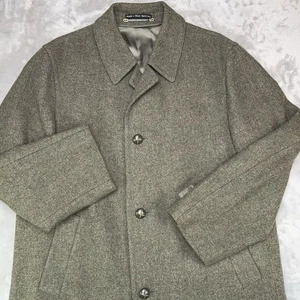 Vintage LODENFREY Wool Trench Coat Men's 46R/XL Button Up Military Germany Olive - Picture 1 of 23