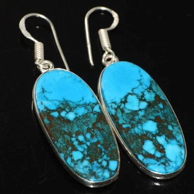 Pendientes de piedras preciosas enchapadas en plata 925 turquesa 2" joyería estética GW Foto 1 de 3