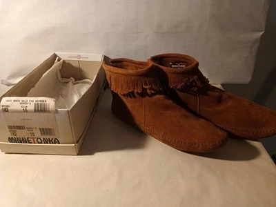 Minnetonka Back Zip Ankle Booties Suede Women's Size 10 Fringe Moccasin Boho - Image 1 of 4