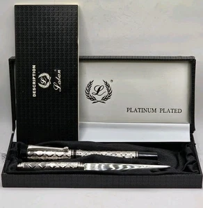 Bolígrafo/abrecartas Laban plateado y negro patrón cuadrado "Leer" - Imagen 1 de 7