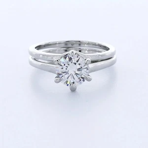 Platinum Solitaire Engagement Ring Set 1.47 Carat Round Lab-Grown Diamond D VS1 - Picture 1 of 5