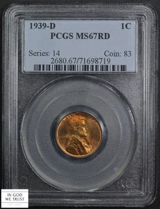 1939 D Red Lincoln Wheat Copper Cent 1C PCGS MS 67 RD - Picture 1 of 5