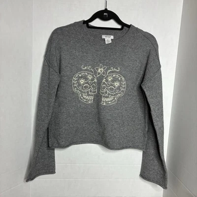Suéter Haute Hippie Mujer Pequeño Gris Blanco Cosido Calaveras Floral Tejido Elástico Foto 1 de 4