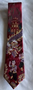 Vintage Hand Painted Necktie Chinese, Dragons Festival Metallic Multicolor 54” L - Picture 1 of 7