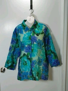 Bamboo Traders Womens 3X Tropical Floral Long Sleeve Button Up French Open Cuffs - Picture 1 of 9