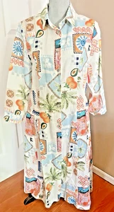 NWT SPIGHE DI LINO DRESS ITALY SICILY PRINT LINEN BLEND 2 POCKETS SZ M - Picture 1 of 8