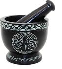 Gorgeous Black Tree of Life Soap Stone Mortar and Pestle unique in patter