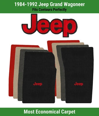 Alfombrillas delanteras Lloyd Velourtex para Jeep Grand Wagoneer 84-92 con Jeep rojo sobre negro Foto 1 de 4
