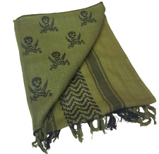 Skull Shemagh Scarf 100% Cotton Olive and Black Arab Military Keffiyeh Face Veil