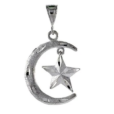 Argento Sterling Crescent Luna & Pendente Stella Grande Pendente,Italiano - Immagine 1 di 2