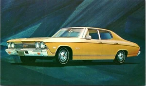 1968 CHEVELLE MALIBU 4-DOOR SEDAN : CHEVROLET : VINTAGE ADVERTISING POSTCARD - Picture 1 of 2