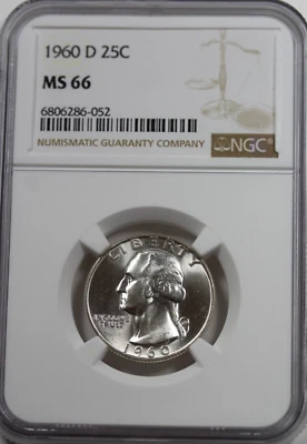 1960-D Washington Quarter : NGC MS66  Blazing White - Image 1 of 4