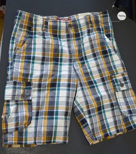 Boy's Arizona Gray & Yellow Plaid Cargo Shorts 6 - 16 Regular, 8 - 18 Husky - Picture 1 of 3