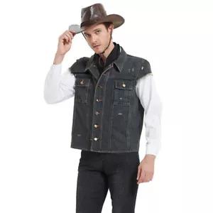 NUEVO John Marston Denim Chaleco Para Hombres Disfraz Chaleco Mangas Cortas RDR2 Conjunto - Imagen 1 de 12