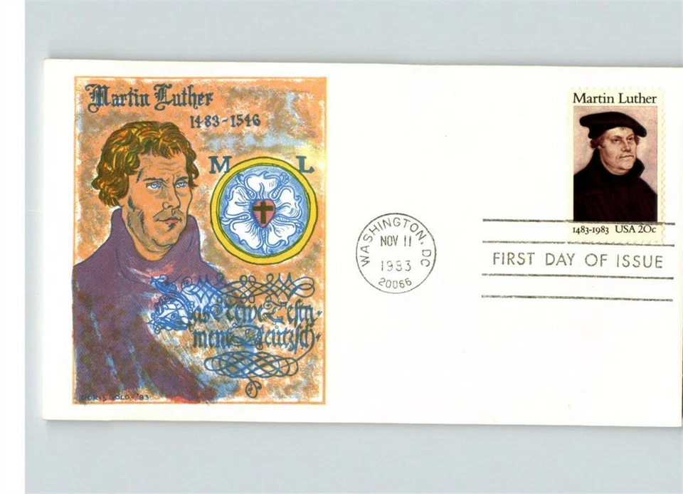 MARTIN LUTHER, Religious Reformer, 1983 FDC by Doris Gold - Image 1 of 1