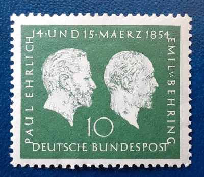GERMANY Deutsche Bundespost 1954 10Pf MNH Ehrlich Behring Scott 722 VF/XF 4622 - Image 1 of 3