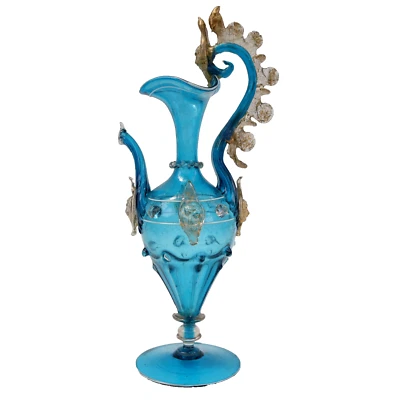 Murano Salviati Glass Ewer Aqua Blue Figural Lozenges h25cm Circa 1890s - Image 1 of 4