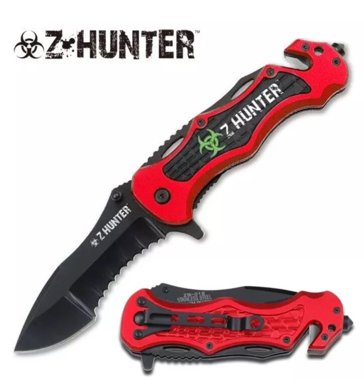 Cuchillo Plegable Zombie Hunter "Punto Apretado" Apertura Asistida Rescate ROJO Nuevo Foto 1 de 1