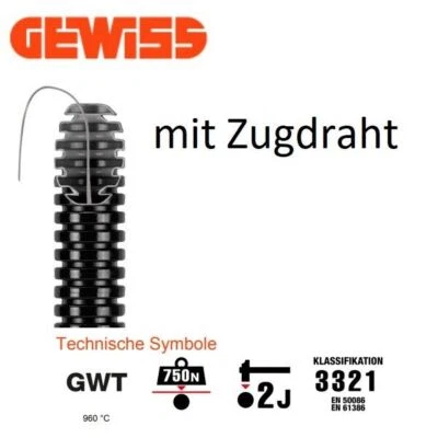GEWISS Wellrohr Leerrohr flexibel Kunststoff 750N mit Zugdraht M16 M20 M25 M32
