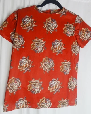 Blusa boho roja vintage para mujer talla pequeña floral poliéster manga corta cremallera Foto 1 de 4