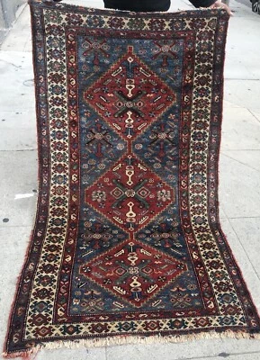 УДИВИТЕЛЬНЫЙ АНТИКВАРНЫЙ ДЕКОРАТИВНЫЙ КОВЕР СИНЕГО ЦВЕТА 5 ФУТОВ 9 ДЮЙМОВ X 3 ФУТА 3 ДЮЙМА - Изображение 1 из 4