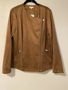 J. Jill Faux Suede Zip Up Moto Jacket Camel Brown Women’s Med. - NWT - Picture 1 of 4