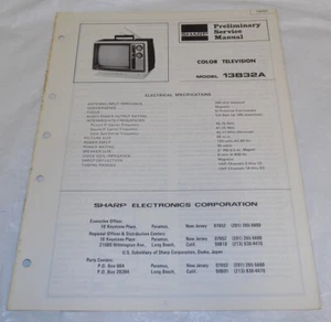 70er Jahre SHARP ELECTRONICS Original Service Manual / Modell 13B32A Farbfernseher - Bild 1 von 1