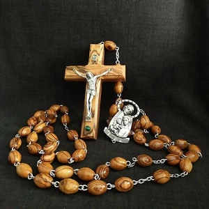 Big Jerusalem Rosary Olive wood Artist Hand Made Cross Jesus Crucifix 49.2inch - Picture 1 of 6