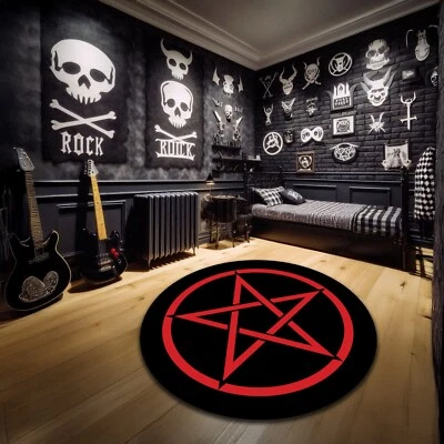 Tapete redondo símbolo pentáculo círculo mágico preto e vermelho tapete gótico decoração maligna - Imagem 1 de 3