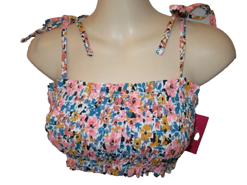Xhilaration Juniors Floral Print Smocked Bandeau Bikini Top Size XS