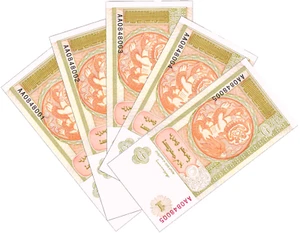 Mongolia 1 Tugrik, Year 1993, Series AA, Various Serial Numbers, P-52 (LOT of 5) - Picture 1 of 1