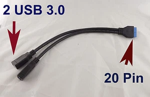 Motherboard 20 Pin Header To 2 Port USB 3.0 A Female HUB Extension Adapter Cable - Picture 1 of 5