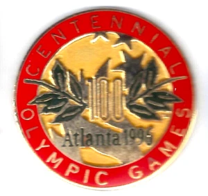 1996 CENTENNIAL OLYMPIC GAMES PIN  1  1/4" DIAMETER RED AND GOLD #512513 - Picture 1 of 1