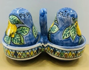 Vietri Pottery Sorrento Lemon Salt And Pepper Made/Painted by hand-Italy - Picture 1 of 6