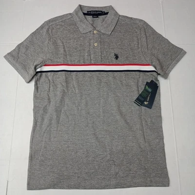 Polo Assn. dos EUA Camisa polo masculina tricot peito tamanho P pequena cinza urze - Imagem 1 de 4